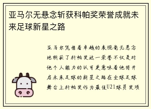 亚马尔无悬念斩获科帕奖荣誉成就未来足球新星之路